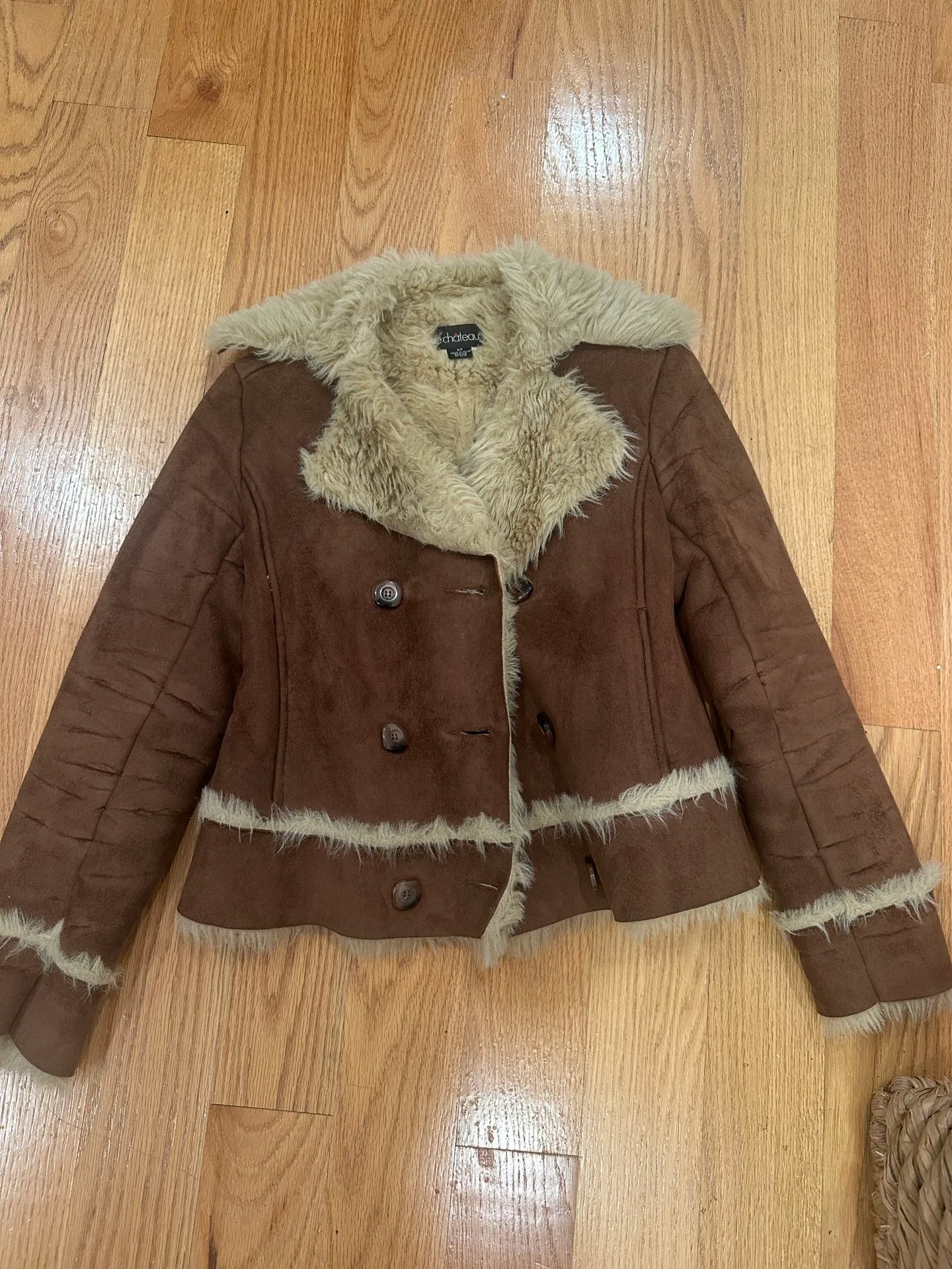 Chateau Brown Faux Suede Fur Trim Jacket