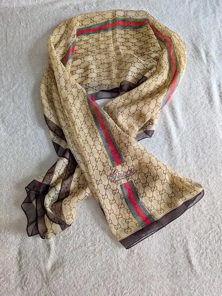 Gucci Silk Scarf in Cream and Brown thumbnail