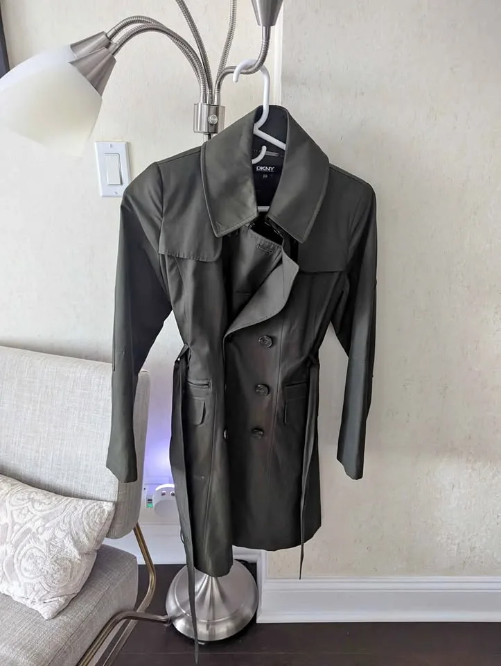 DKNY Olive Double-Breasted Coat thumbnail