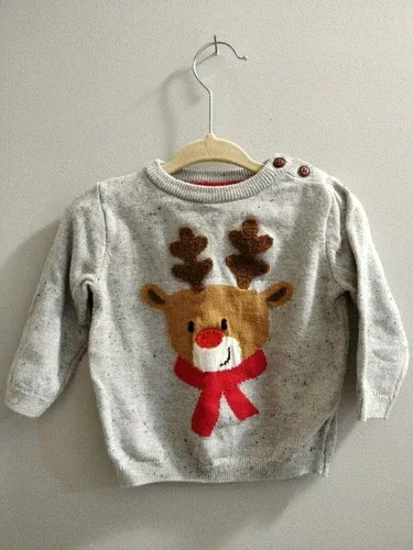 🦌 Gray Speckled Rudolph Reindeer Sweater 6m
