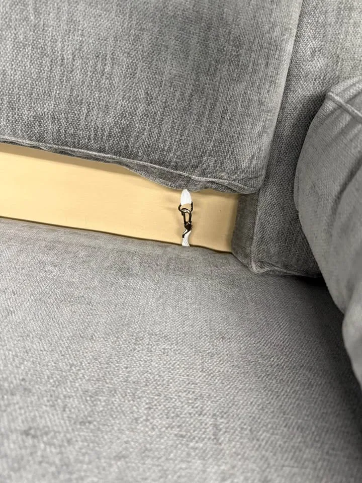 West Elm Andes 77 Inch Distressed Gray Couch With Brass Legs image indicator(4)