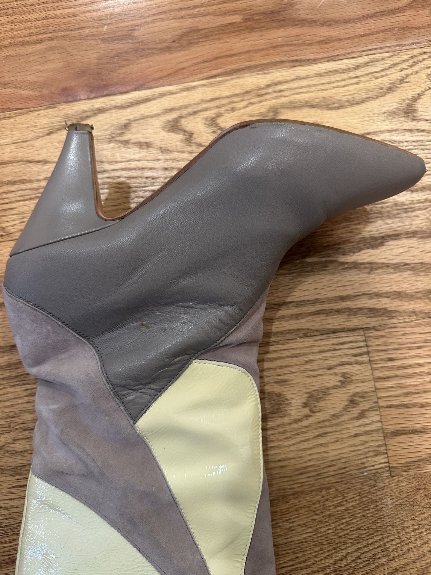 Grey Leather Boots W/ Cream Patent + Suede - photo 3
