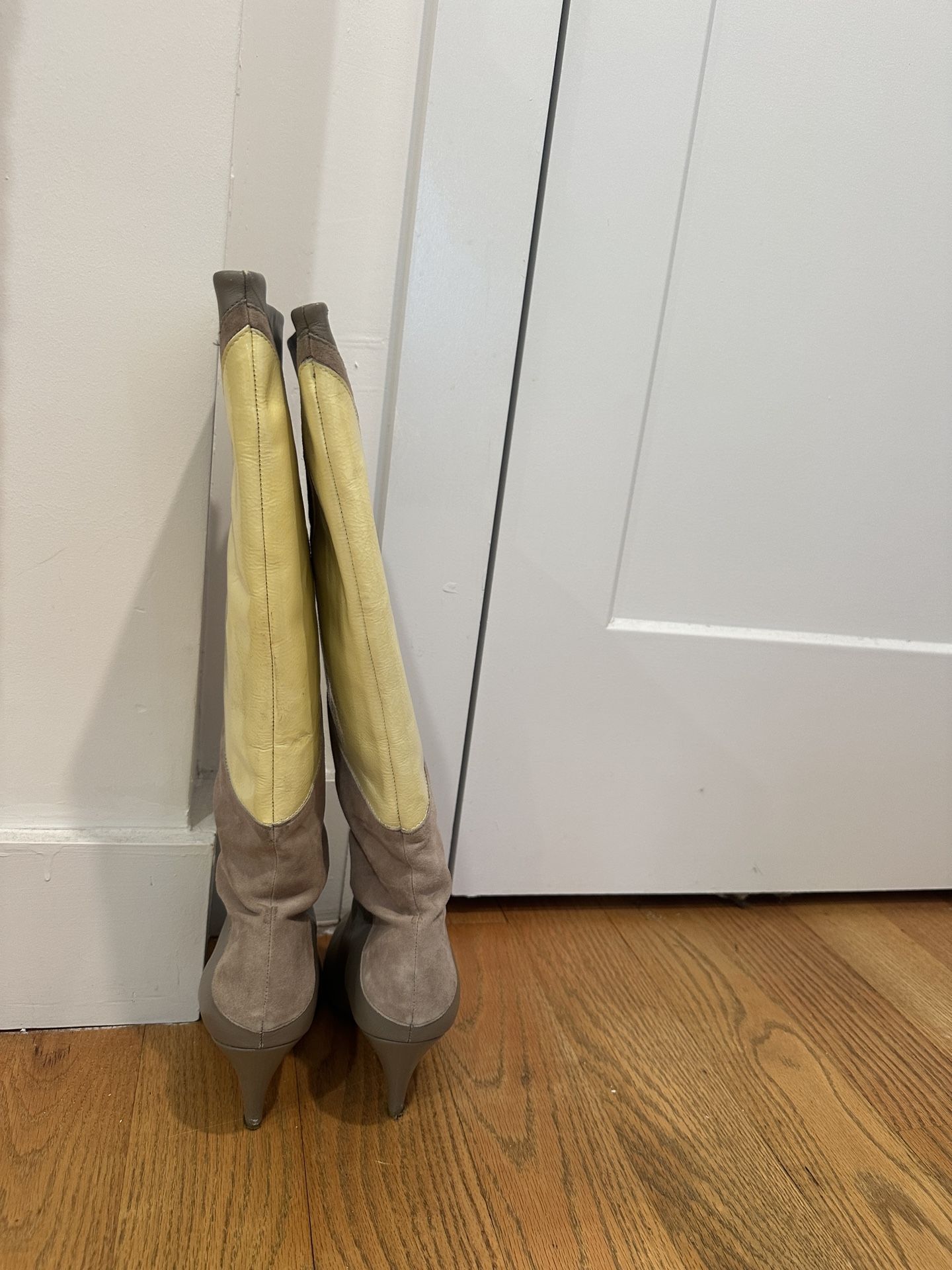 Grey Leather Boots W/ Cream Patent + Suede - photo 4