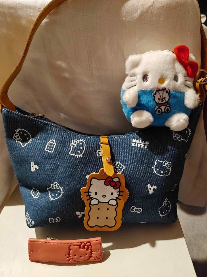 Hello Kitty Denim Shoulder Bag + Coin Purse Pendant