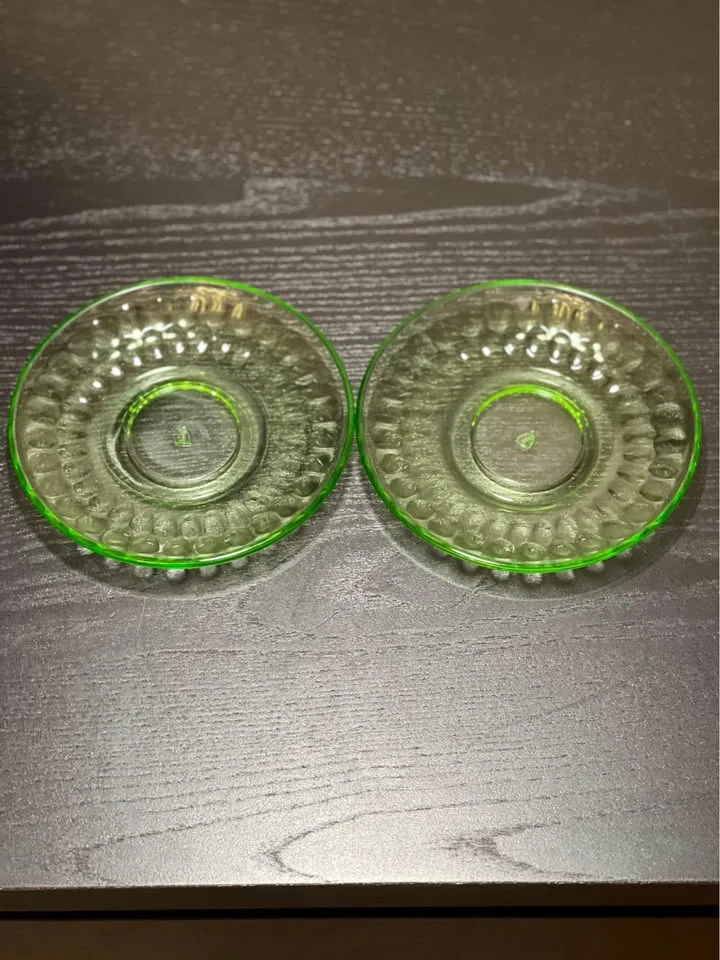 Federal Glass Uranium Glass Saucer Dishes Green 5.75" image indicator(3)