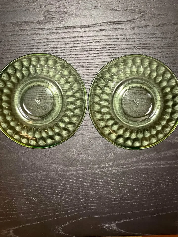 Federal Glass Uranium Glass Saucer Dishes Green 5.75" image indicator(4)