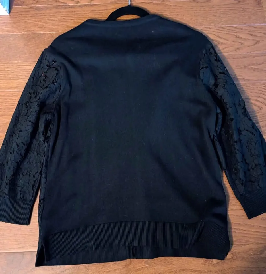 Women's Isaac Mizrahi Black Lace Front 3/4 Sleeve Cardigan-Mediu image indicator(2)