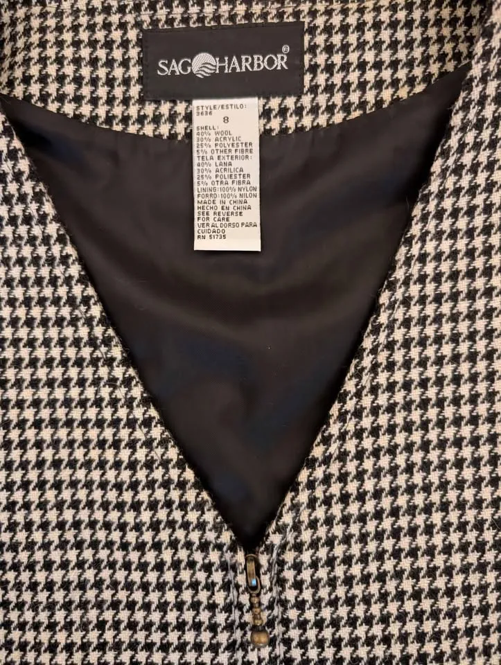 Women's Vintage Sag Harbor Hounds Tooth Front Zip Lined Jumper/D image indicator(3)