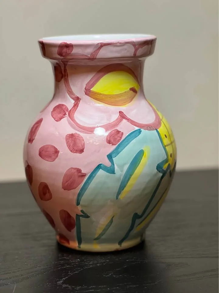 Vintage hand-painted ceramic 8” vase 90’s image indicator(2)