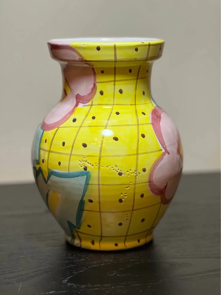 Vintage hand-painted ceramic 8” vase 90’s image indicator(3)