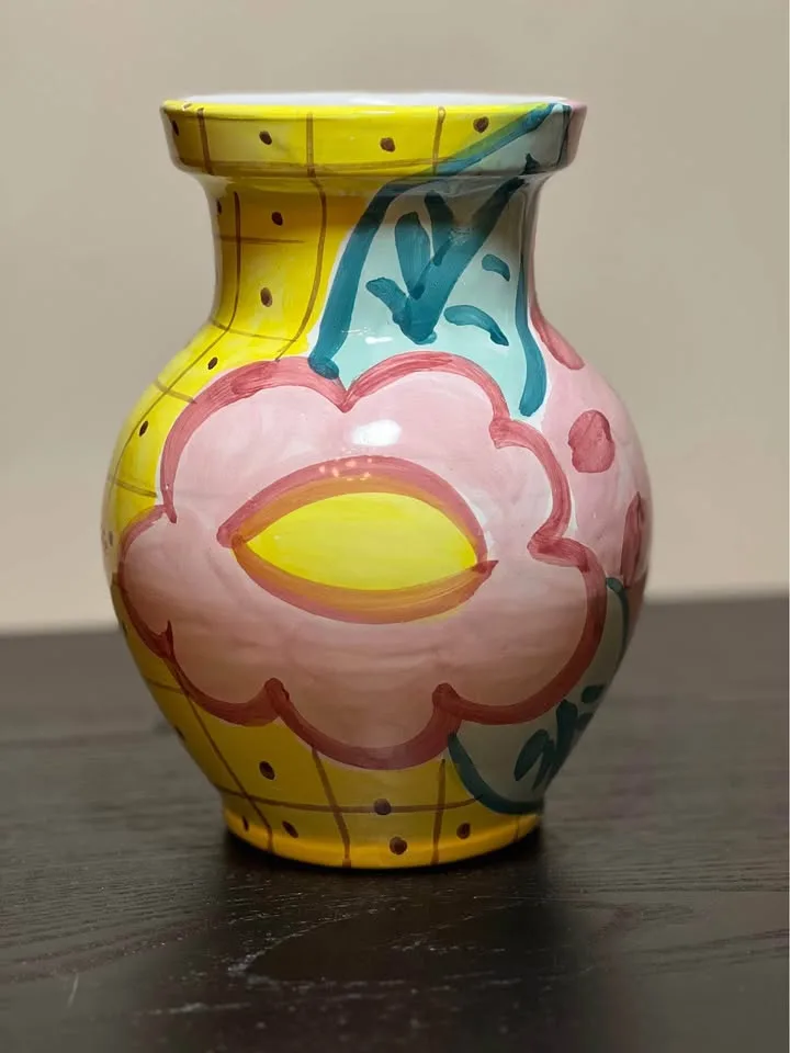 Vintage hand-painted ceramic 8” vase 90’s image indicator(4)