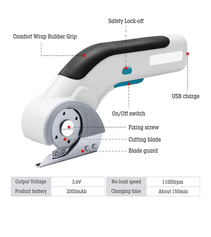 🎀 6V Cordless Electric Tailoring Cutting Machine Cloth Cutter Ca image indicator(3)