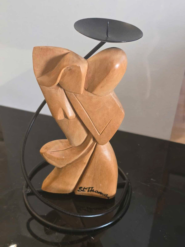 St. Thomas hand carved wooden candle holder