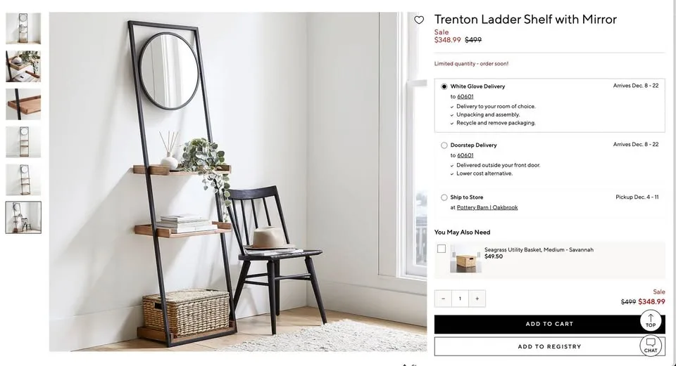 Orig $499 Pottery Barn Trenton Ladder Shelf Mirror Bookcase image indicator(2)