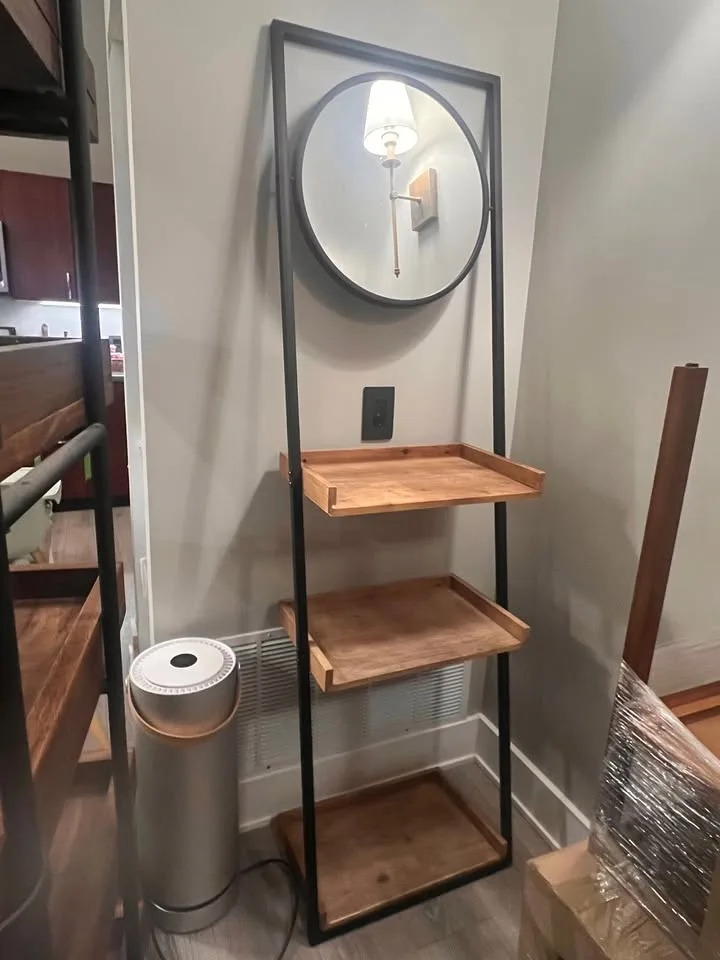 Orig $499 Pottery Barn Trenton Ladder Shelf Mirror Bookcase image indicator(6)