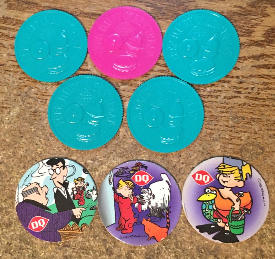 LOT OF 8 DAIRY QUEEN FREE TREAT PLASTIC TOKEN DENNIS THE MENACE