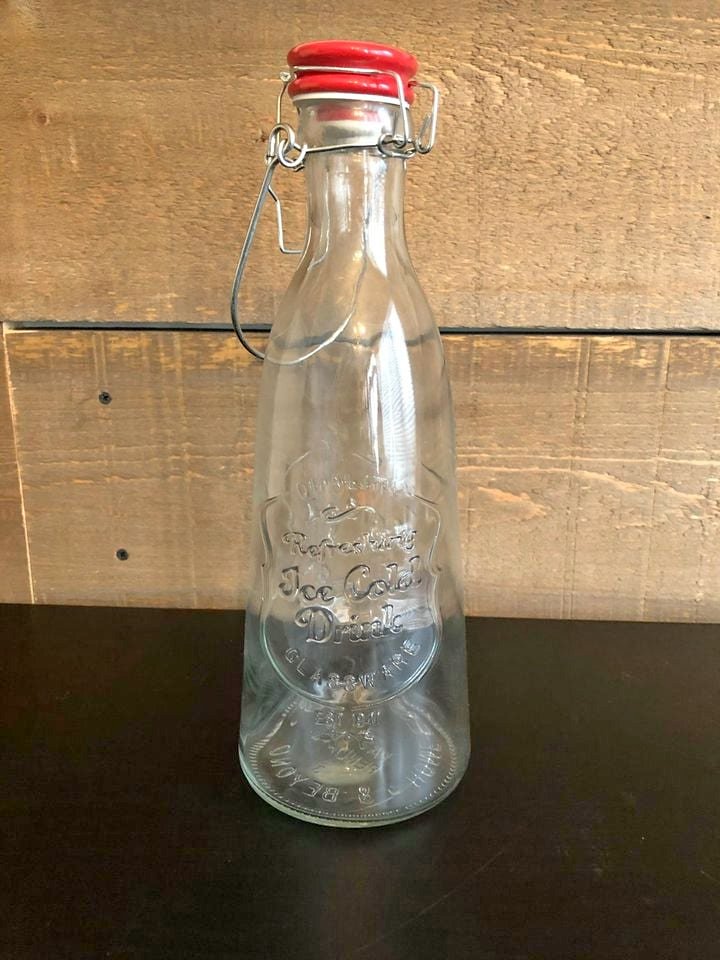 Glass Tall Jar with Red Lid "Ice Cold Drink"