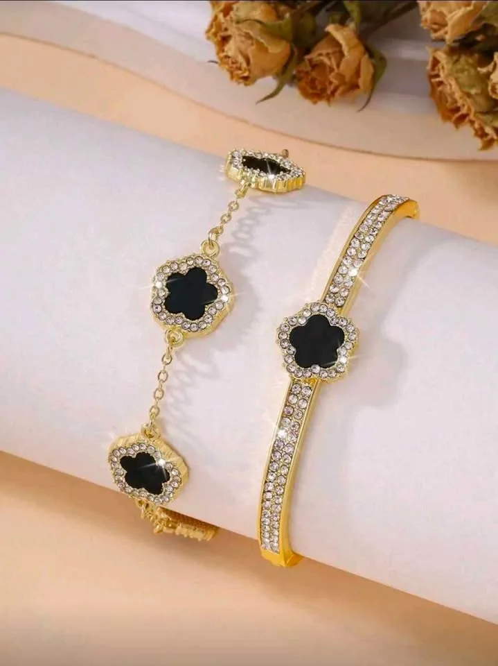 🌸 2pcs Set – Five-Petal Flower Zirconia Bracelet & Bangle 🌸 image indicator(5)
