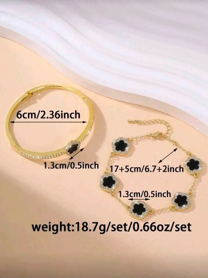 🌸 2pcs Set – Five-Petal Flower Zirconia Bracelet & Bangle 🌸 image indicator(6)