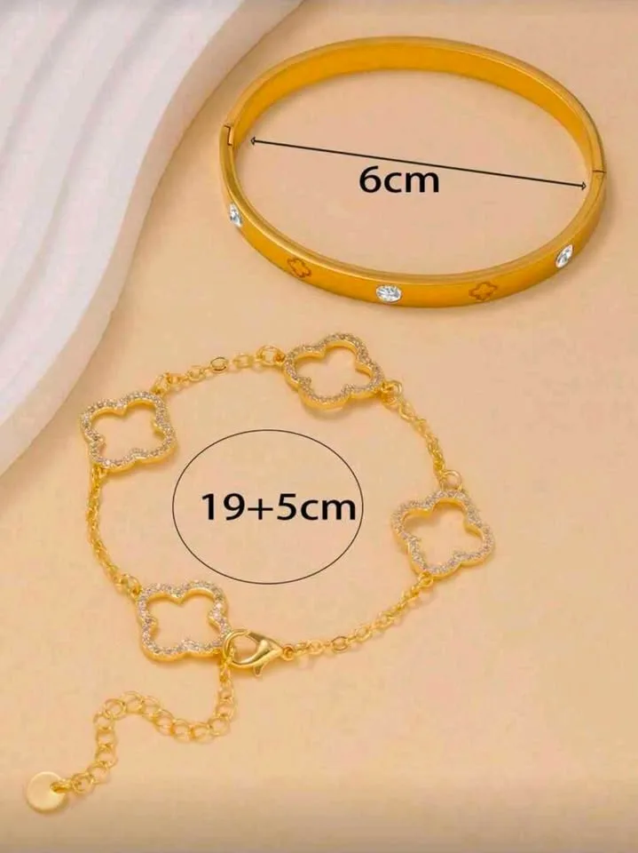 ✨ 2pcs Fashionable Luxury Clover Nail Bangle & Bracelet Set ✨ image indicator(4)