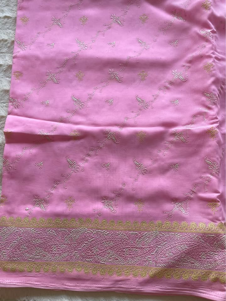 Baby pink rubber print and maroon silk saree - photo 2