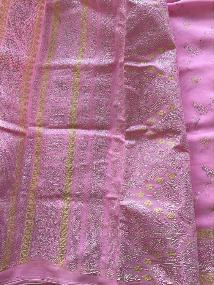 Baby pink rubber print and maroon silk saree - photo 3