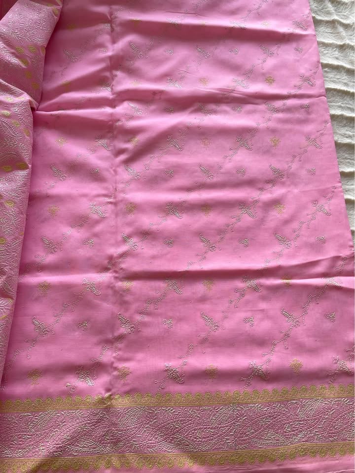 Baby pink rubber print and maroon silk saree - photo 5