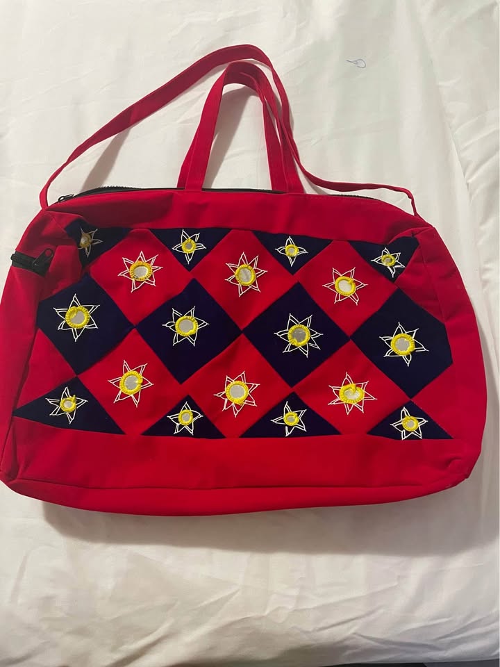 BLUE AND RED MIRROR WORK VELVET BAG - photo 2