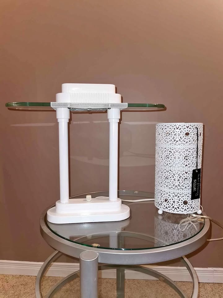 2 White Lamps: Banker, Desk Laser Cut Shade