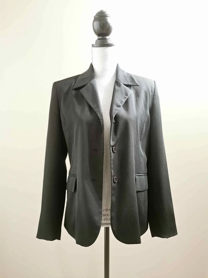 Black Jacquard Size L Women's Blazer Suit Jacket
