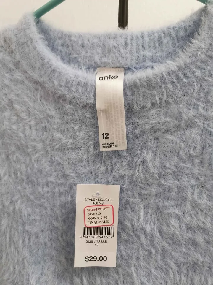 NWT Fuzzy Sweater XS or Youth 12 Light Blue image indicator(3)