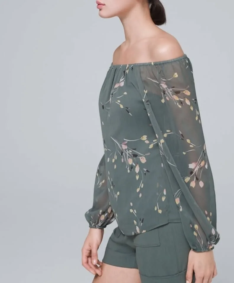 NWT xxs WHBM Green Floral Blouse image indicator(2)