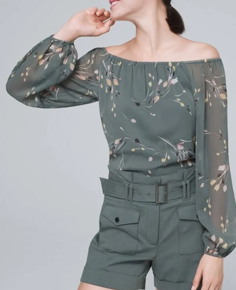 NWT xxs WHBM Green Floral Blouse image indicator(3)