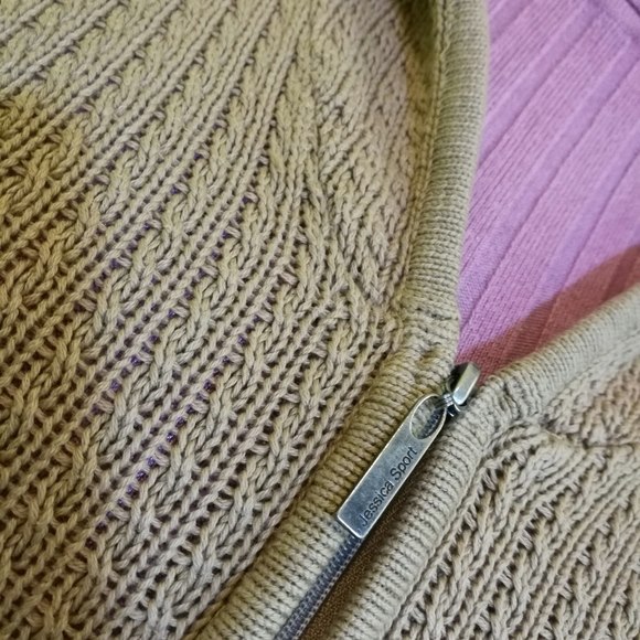 Tan Zip Sweater Jacket: Jessica Sport Size S - photo 3