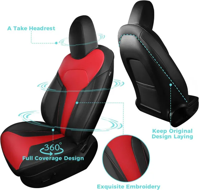 Tesla Model Y 7-Seater Seat Covers 2020-24 (Black/Red)