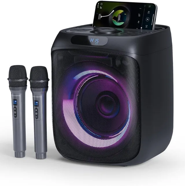 NEW Karaoke Adult Portable Bluetooth Speaker, 2 Wireless Mics thumbnail