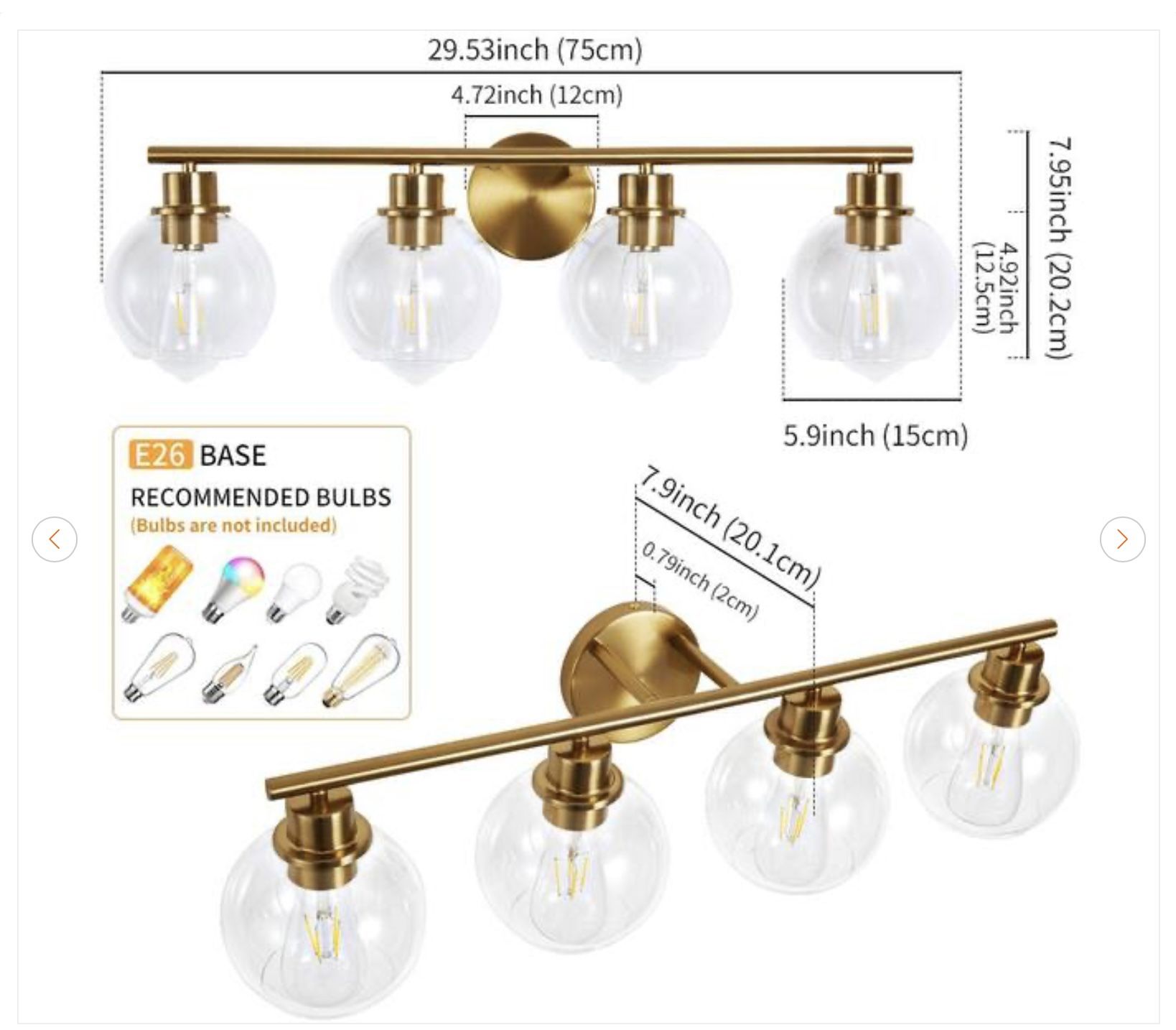 29.53 in. 4-Light Gold Bathroom Vanity Light - New - photo 4