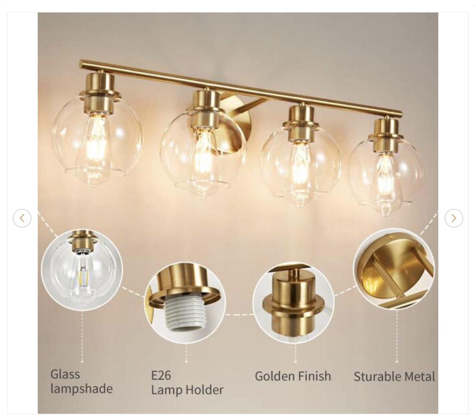 29.53 in. 4-Light Gold Bathroom Vanity Light - New - photo 5