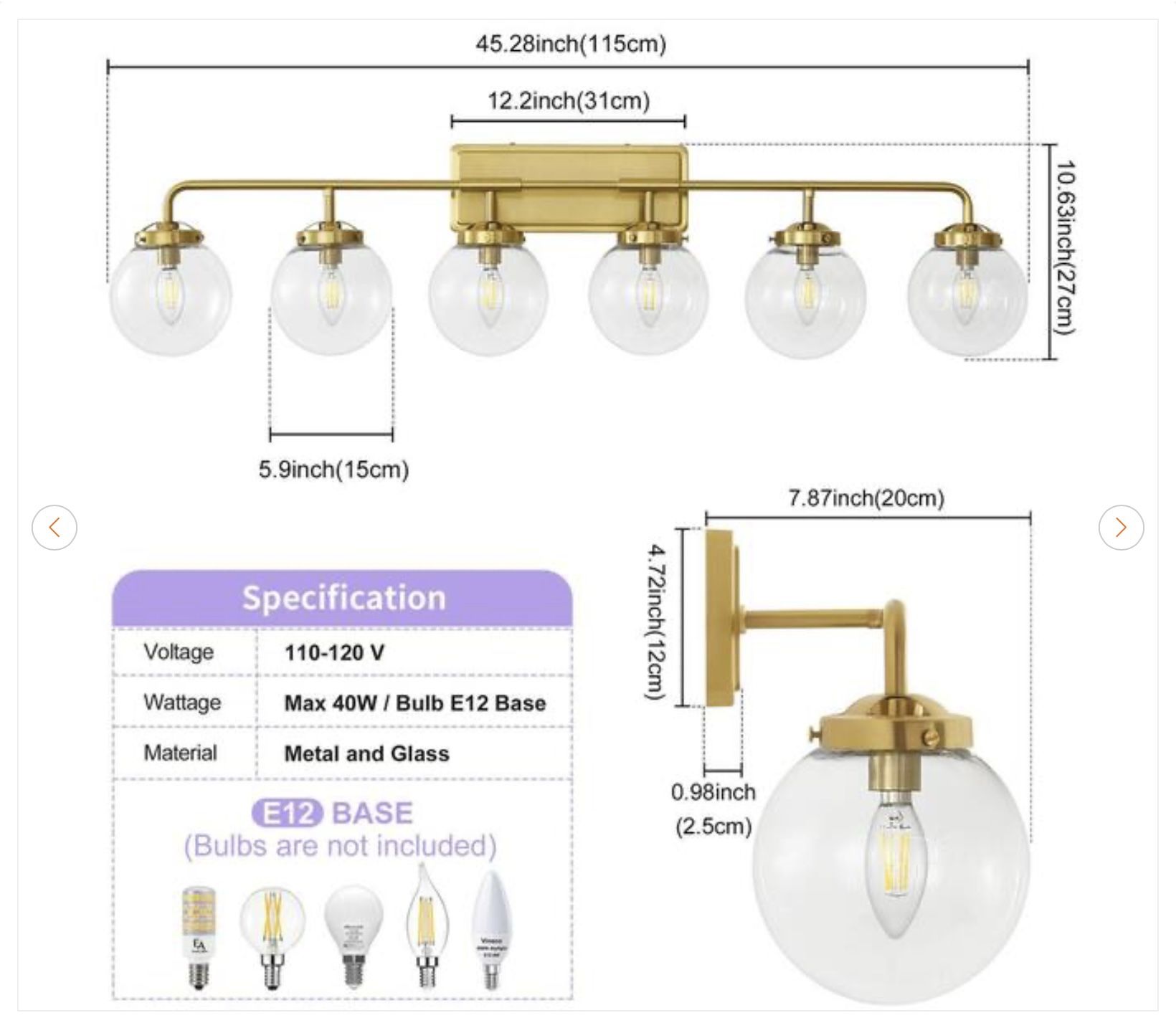 Modern 45.28 in. 6-Light Gold Bathroom Vanity Light - New - photo 3