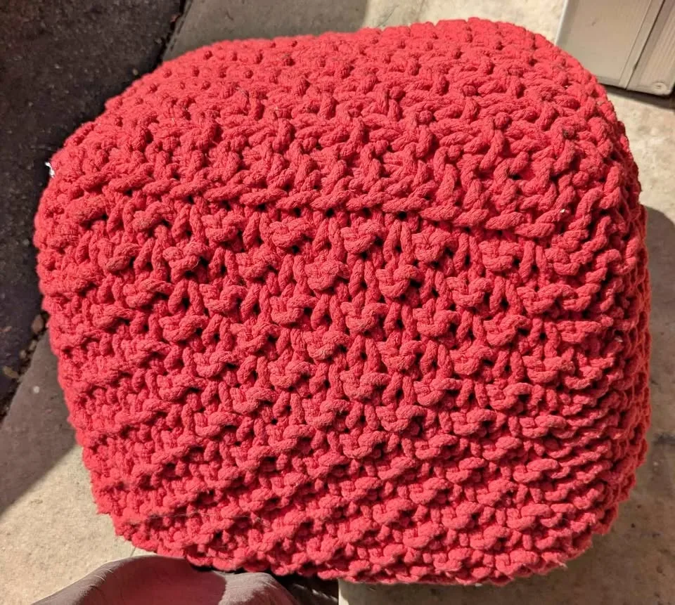 Red 14" Wide Round Pouf Ottoman