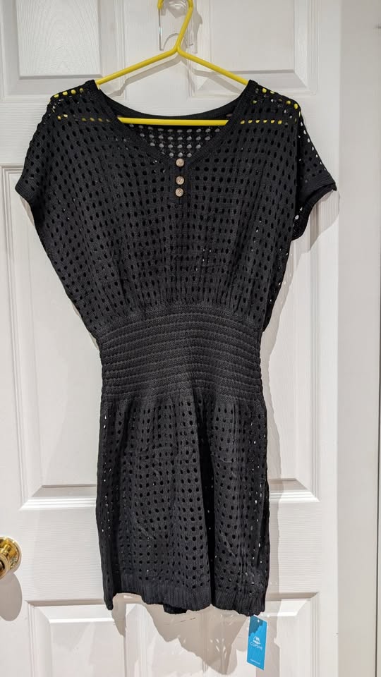 *NEW* (M) CUPSHE Crochet Mini Dress V Neck - Black - photo 3
