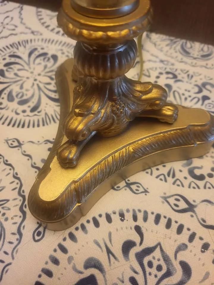 Large Gold and Glass Table Lamp with Round Off-White Shade image indicator(4)