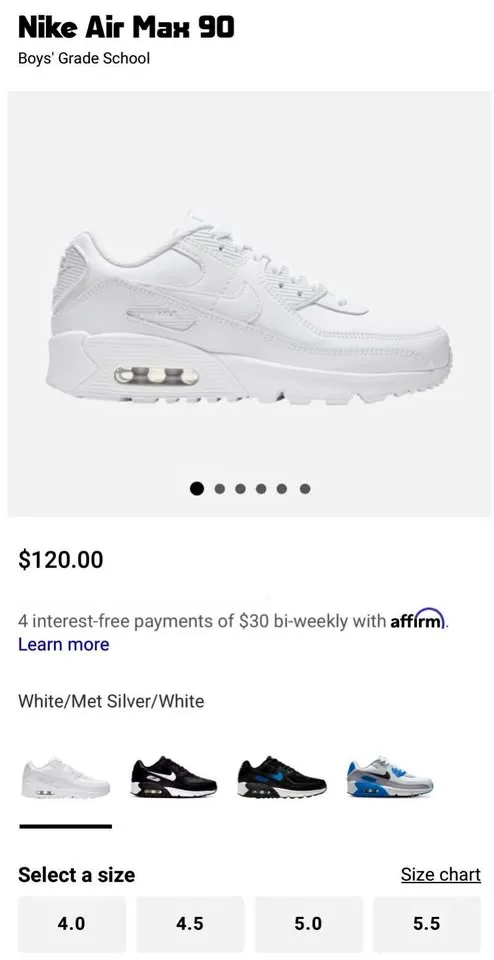 Nike Air Max 90 Grade School Shoes - Size 5