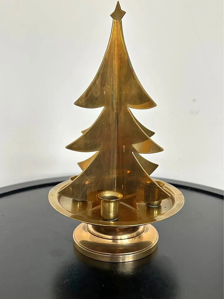 Vintage Brass Christmas Tree Candle Holder
