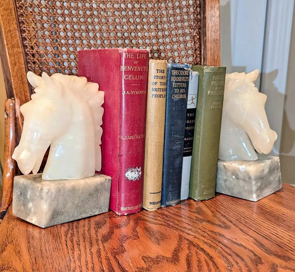 Vintage Alabaster Horse Head Bookends thumbnail