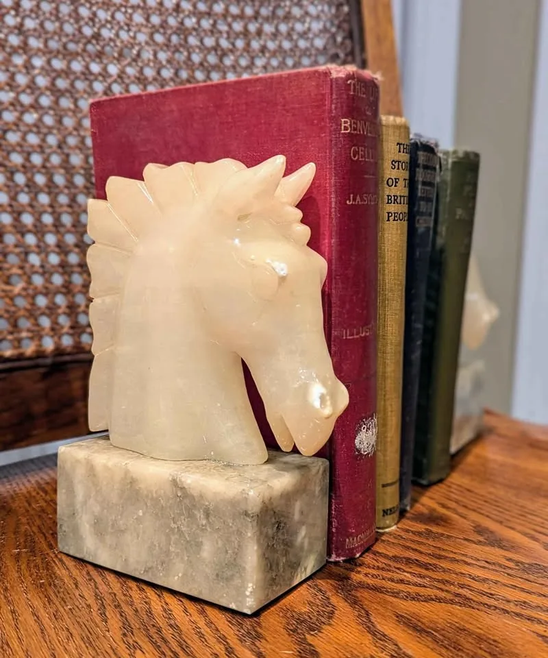 Vintage Alabaster Horse Head Bookends image indicator(2)