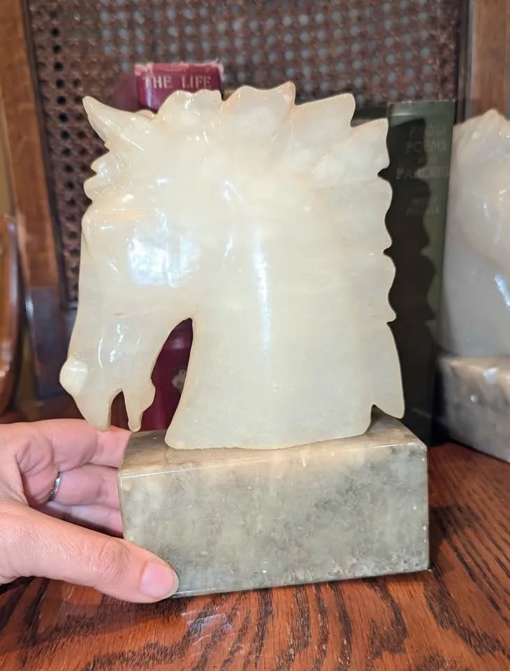 Vintage Alabaster Horse Head Bookends image indicator(4)