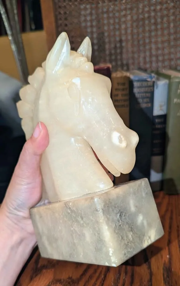 Vintage Alabaster Horse Head Bookends image indicator(5)