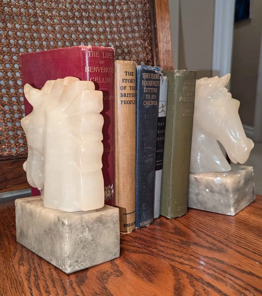 Vintage Alabaster Horse Head Bookends image indicator(7)