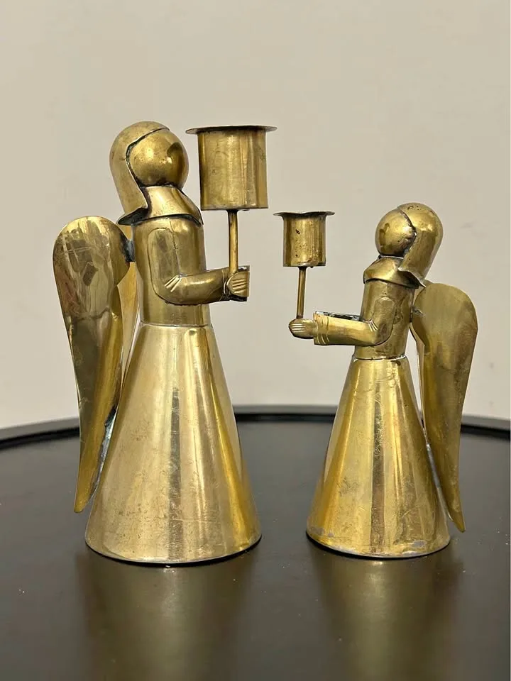 Pair of Vintage  Brass Angel Candle Holders – Christmas Decor